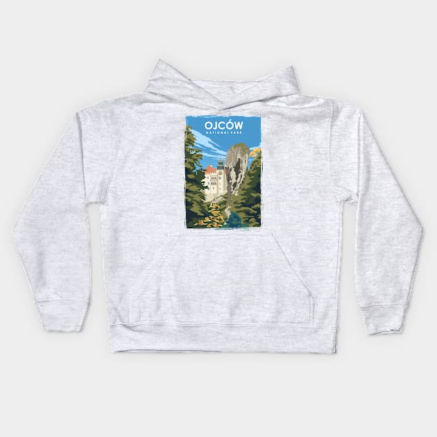 Ojcow National Park Minimal Travel Art Kids Hoodie by jornvanhezik